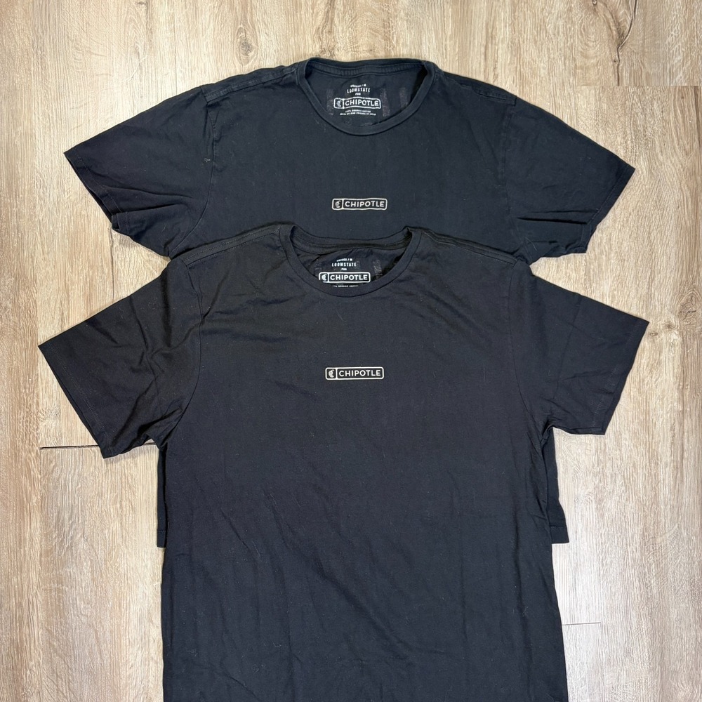Lot of 2 Chipotle T Shirts Short Sleeve Medium Black 100% Cotton Uniform